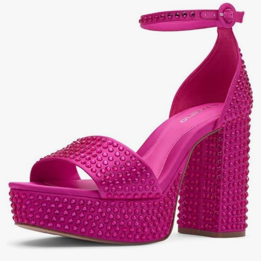 D'Amelio Mayvinaa Platform Sandal Hot Pink Platform Rhinestone 9 Prom